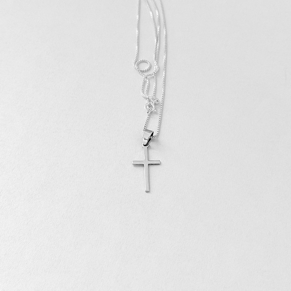 Sterling Silver Small Cross Necklace, Silver Chain, Religious Dainty Jewelry - Picture 2 of 14